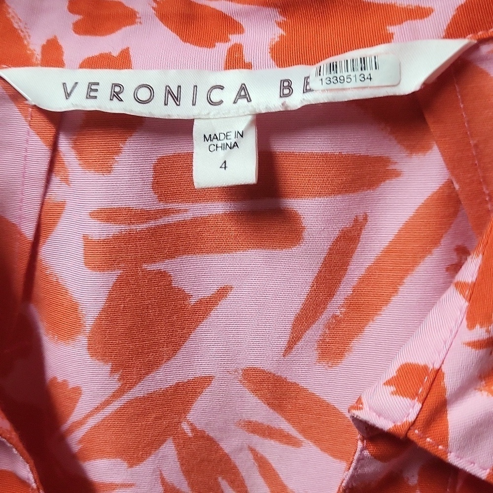 Veronica Beard orange pink Dress 4 Samy pink puff sleeves - Picture 2 of 5